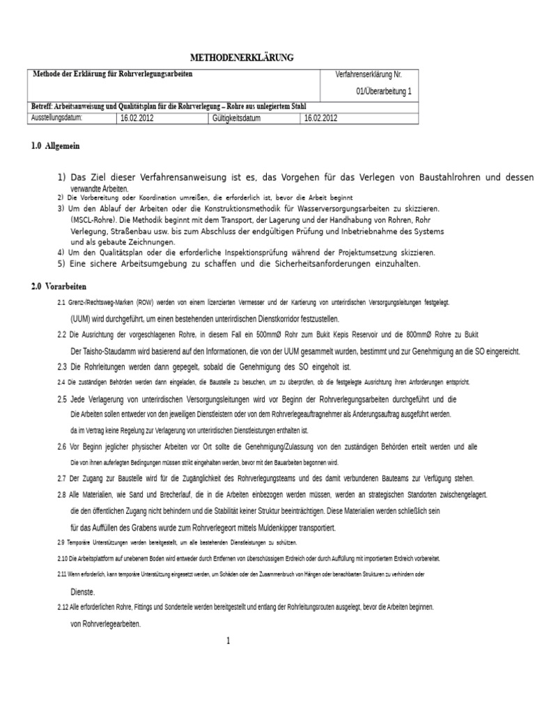 Methodenbeschreibung - Verlegen Von Milden Stahlrohren | PDF