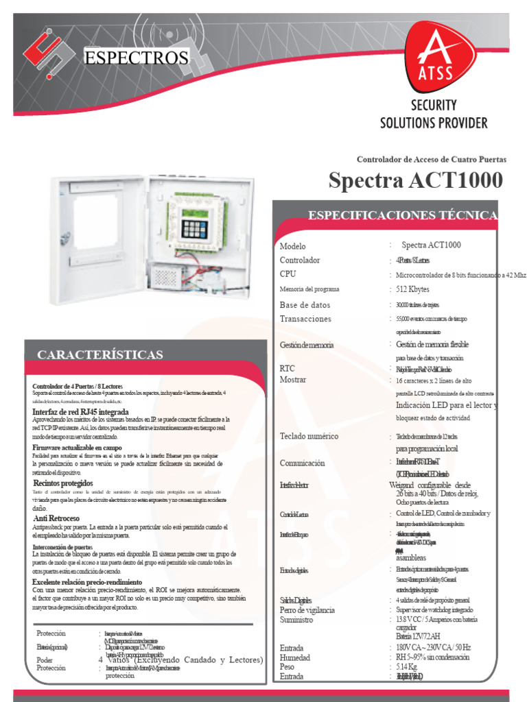 Controlador de Acceso Spectra ACT1000 | PDF | Teclado | Controlador de ...