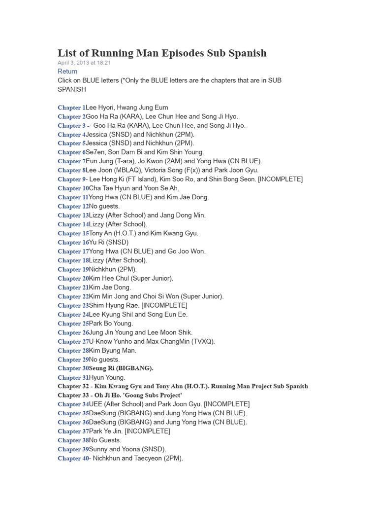 Running Man Episode List Sub Spanish | PDF | Musicians