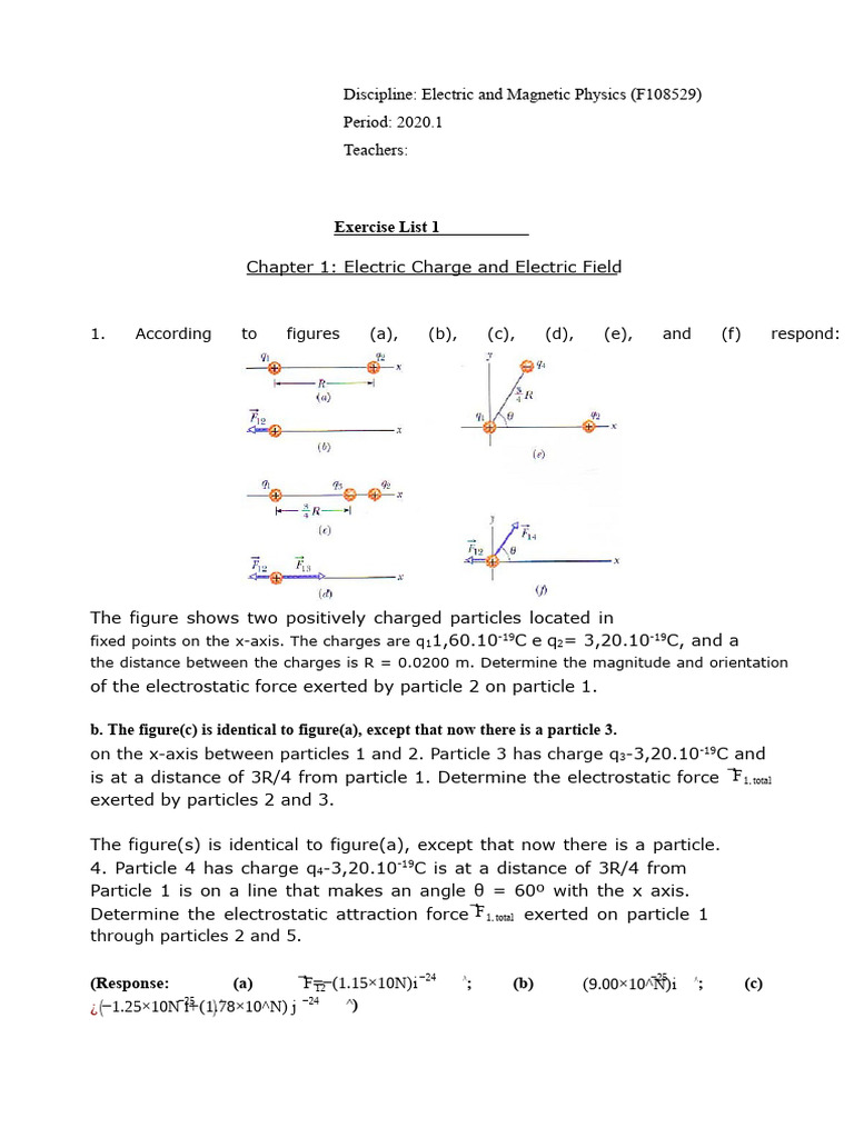 Electric and Magnetic Physics Exercises | PDF | Electric Field | Force