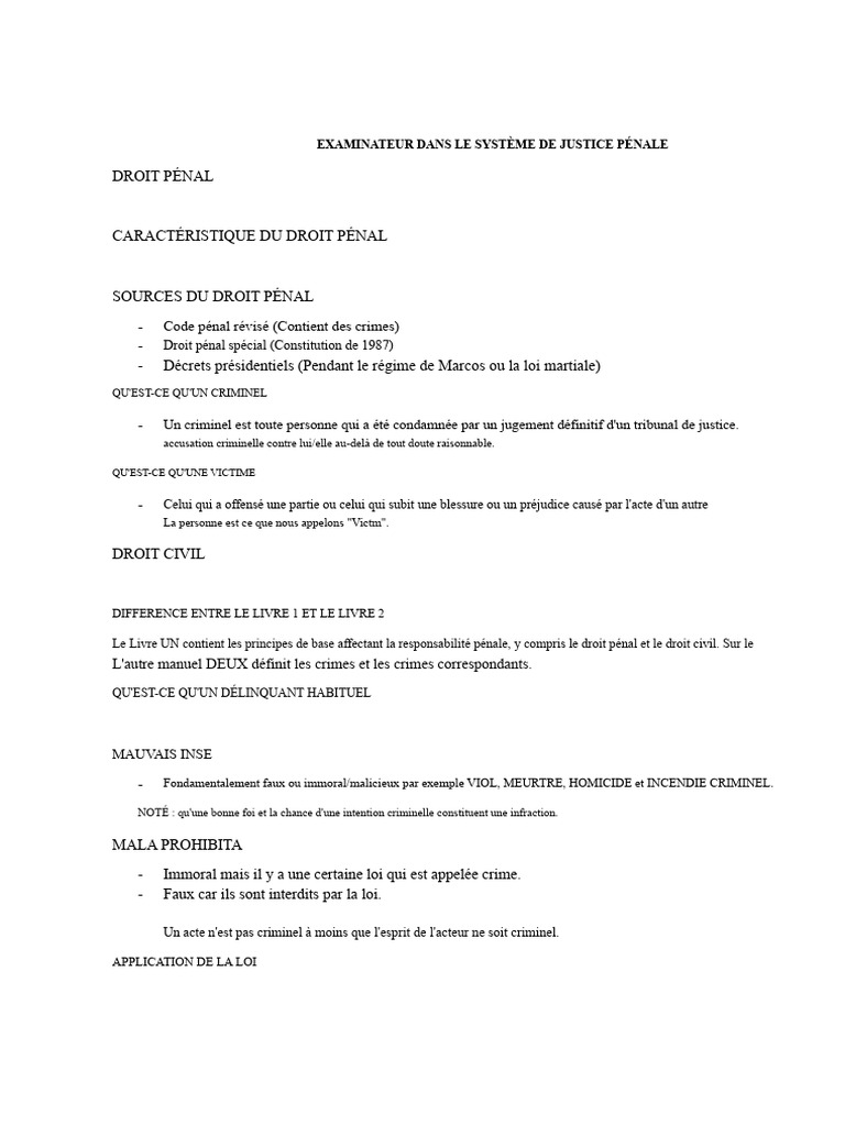 Examen du Système de Justice Pénale | PDF | Crimes | Crime et violence