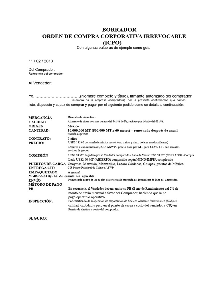 Orden de Compra Irrevocable de Minerales | PDF | Bancos | Economias