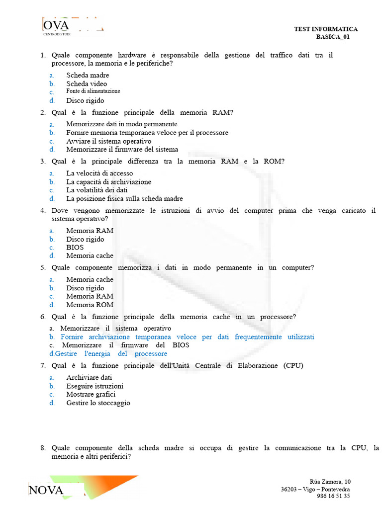 19 - 01 - 24 - Test Di Informatica Di Base I | PDF