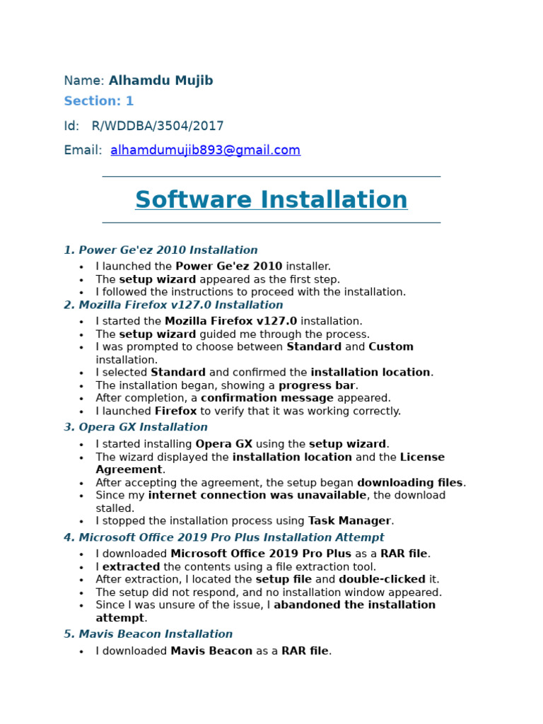 Software Installation Report | PDF