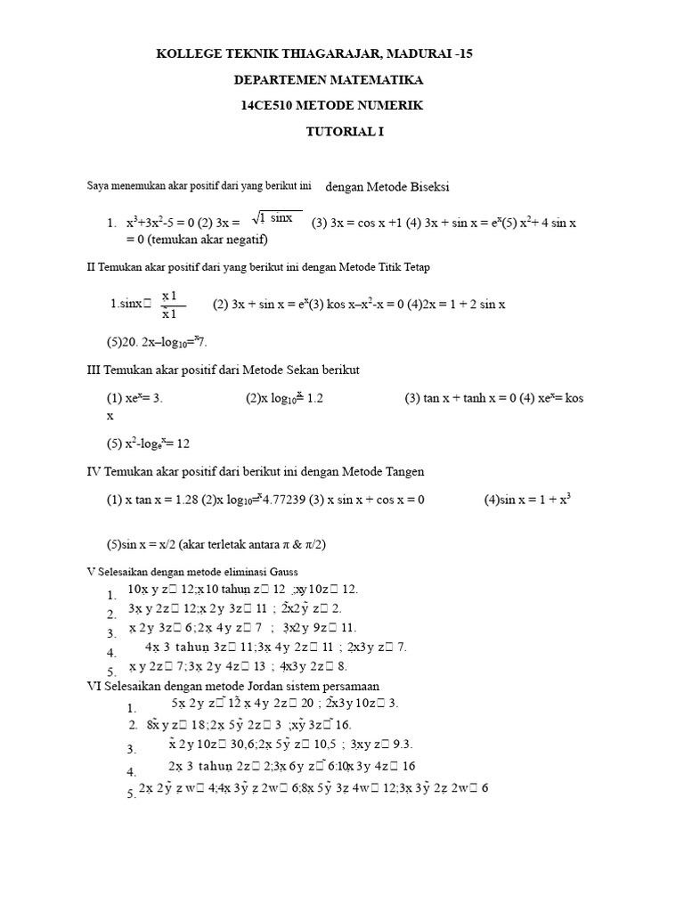 Metode Numerik untuk Akar dan Sistem Persamaan | PDF