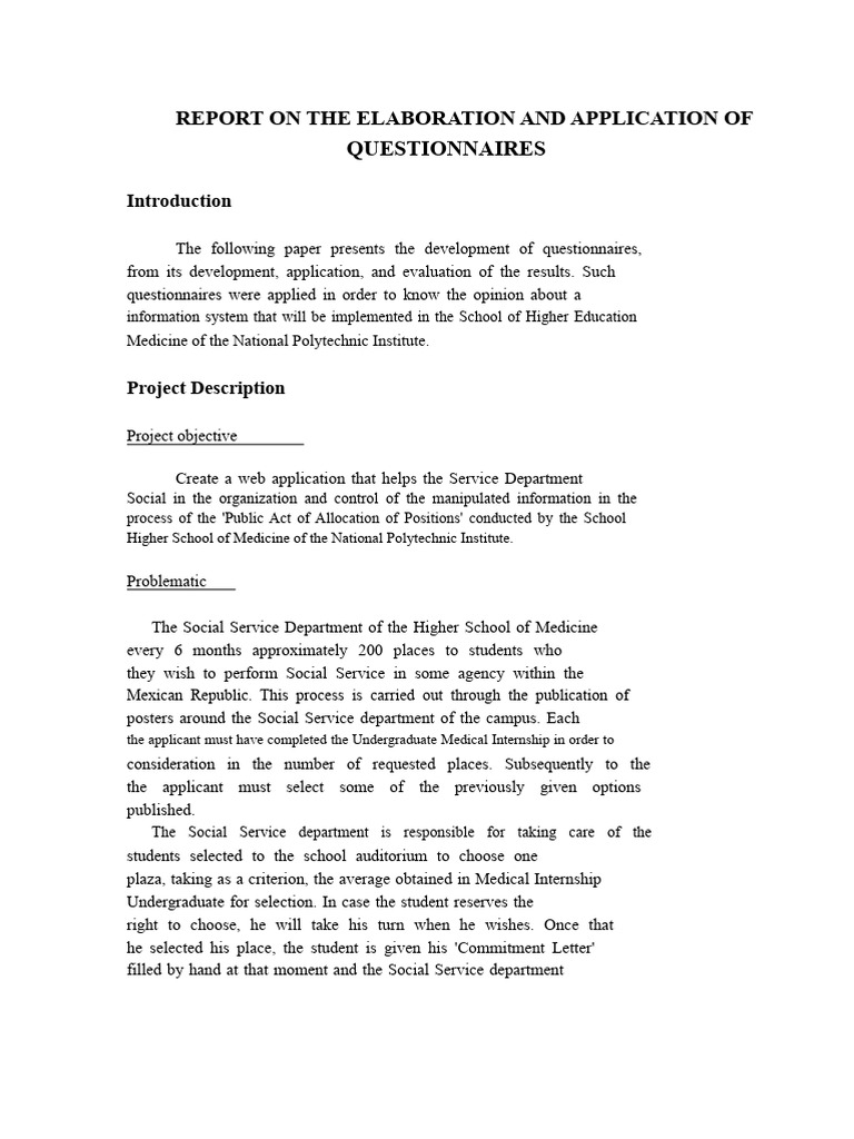 Report On The Development and Application of Questionnaires | PDF ...