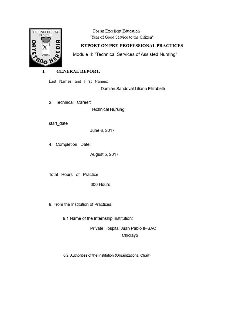 Pre-Professional Nursing Practice Report | PDF | Hospital | Clinical ...