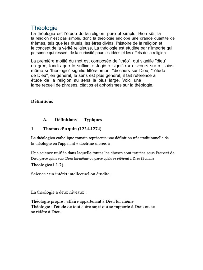 Définition de la théologie | PDF | Théologie | Dieu