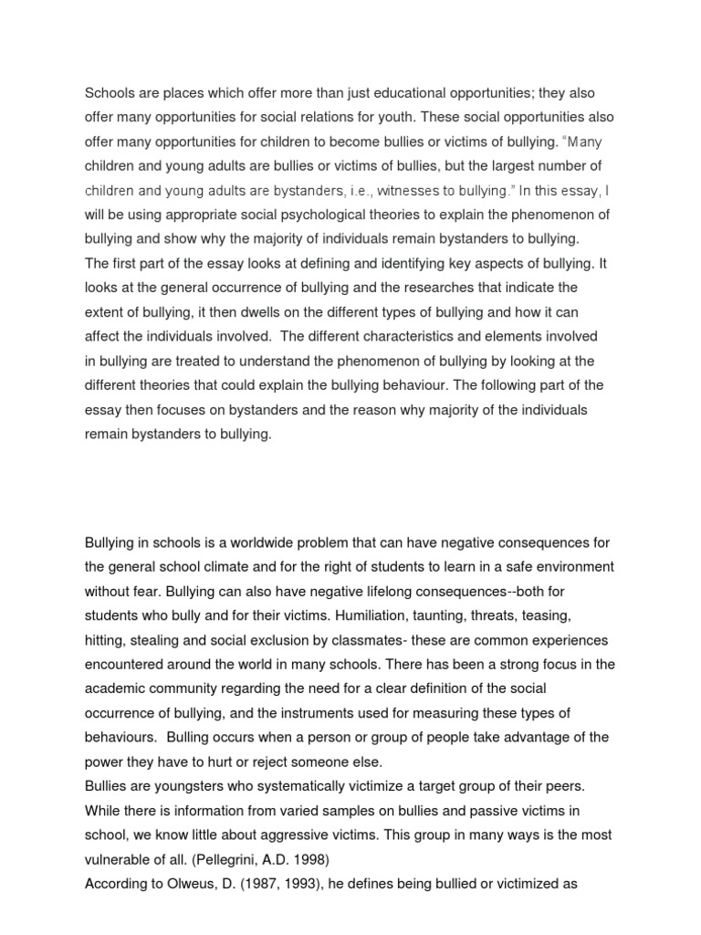 five paragraph essay about bullying