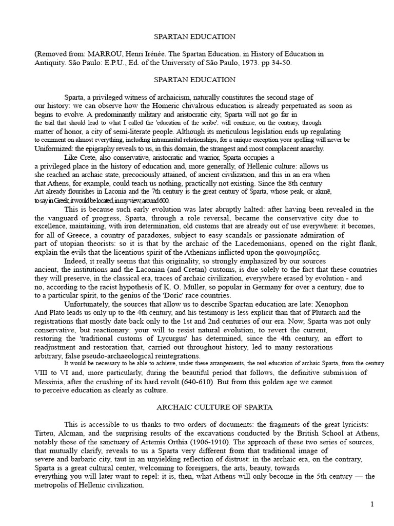 Spartan Education and Culture Overview | PDF | Sparta | Ancient Greece