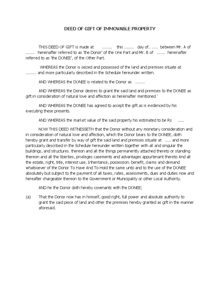 Deed of Gift of Immovable Property | PDF