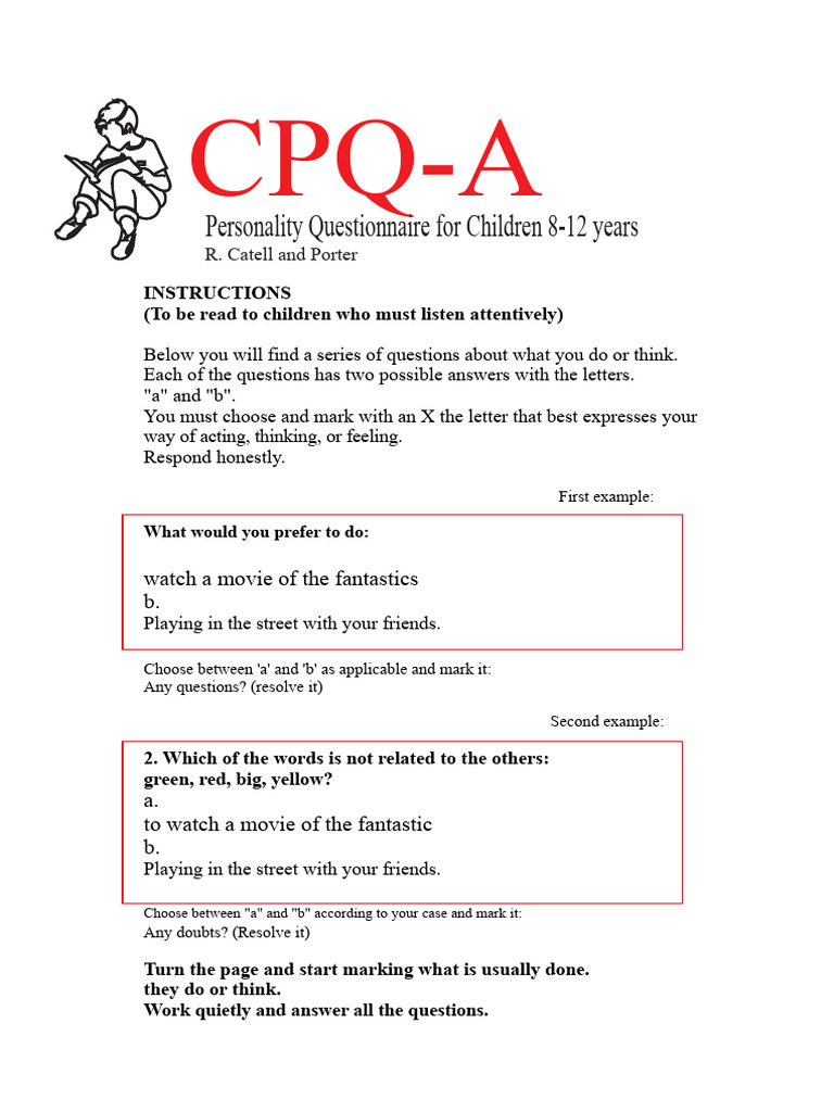 Children's Personality Questionnaire CPQ-A | PDF | Questionnaire