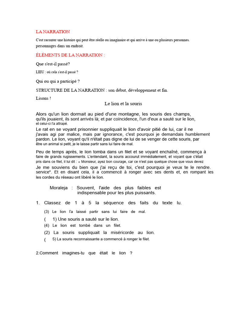 Éléments et Structure de la Narration | PDF | Lion
