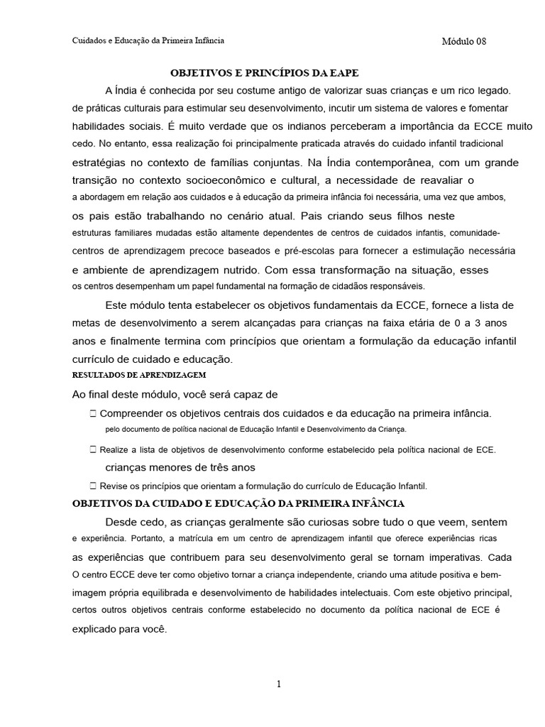 Cuidados e Educação na Primeira Infância | PDF | Aprendizado | Educação ...