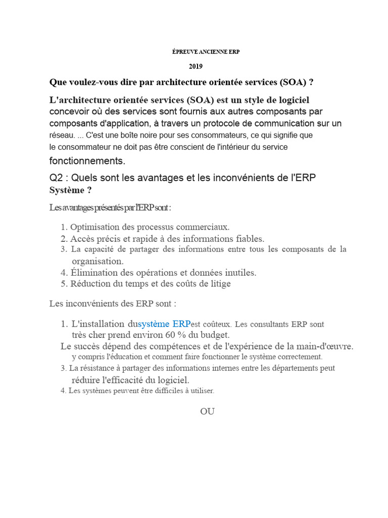 Avantages et inconvénients des systèmes ERP | PDF | Progiciel de ...