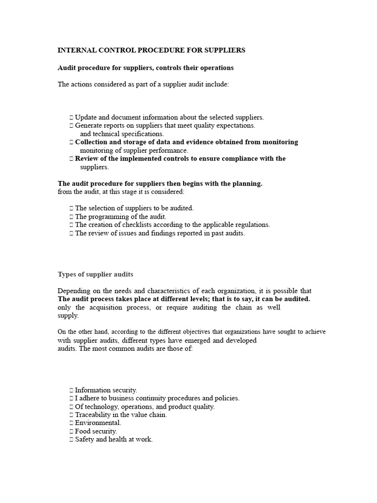 Supplier Audit Control Procedures Guide | PDF