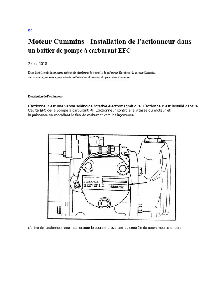 Installation de l'actionneur EFC Cummins | PDF | Injection (moteur) | Pompe