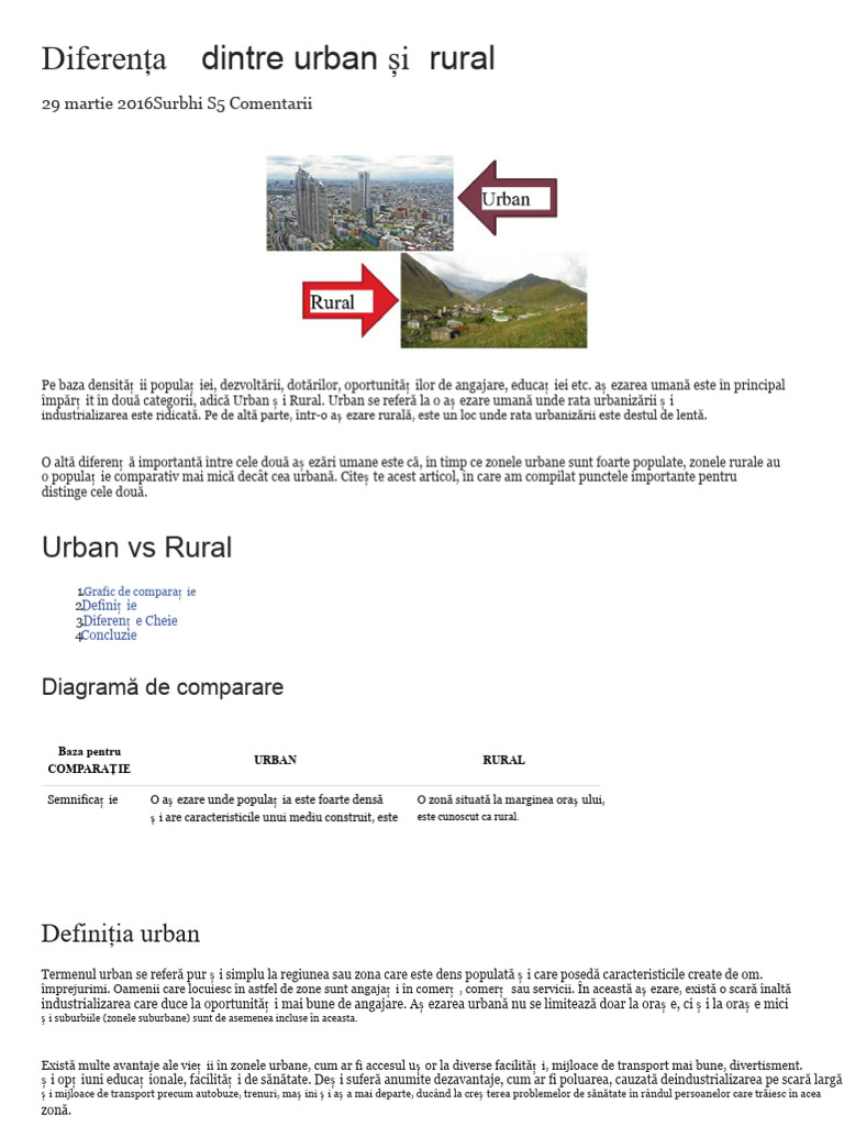 Diferența Dintre Urban Și Rural (Cu Diagramă de Comparație) - Diferențe ...