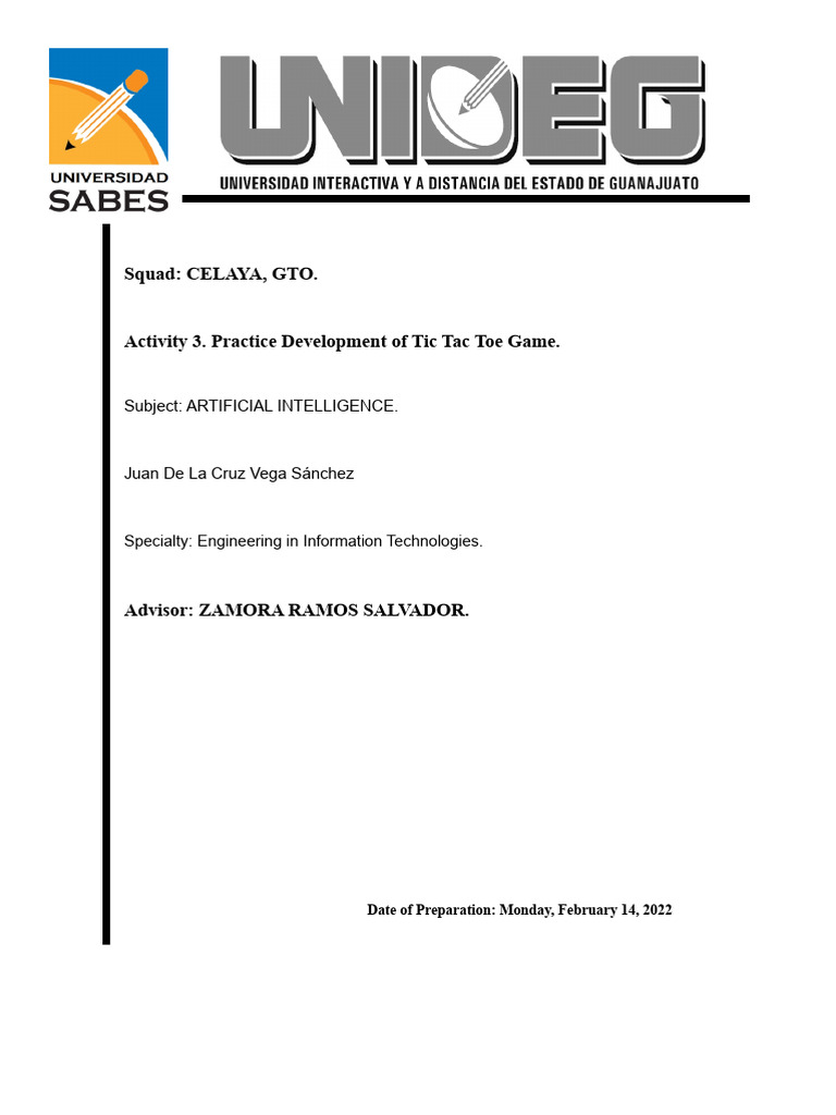 Activity 3. Practice Development of The Game Tic-Tac-Toe (Cat) | PDF ...