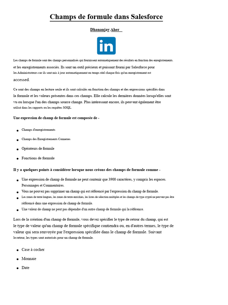 Champs de formule dans Salesforce : Guide complet | PDF | Bug ...