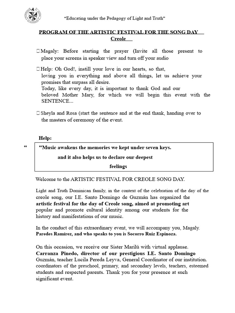 Creole Song Day Festival Program | PDF