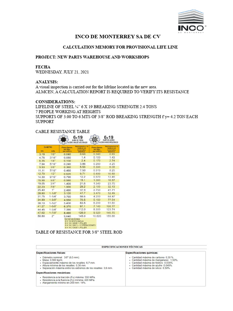 Memory of Calculation Horizontal Lifeline | PDF | Civil Engineering ...