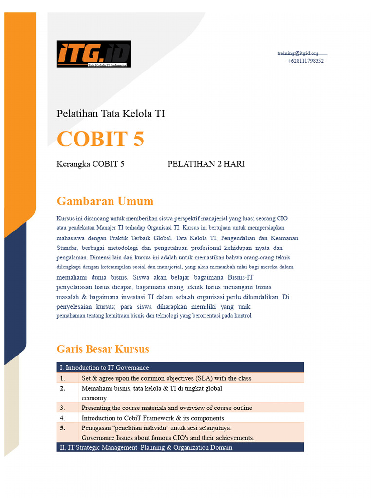 Pelatihan COBIT 5 untuk Tata Kelola TI | PDF