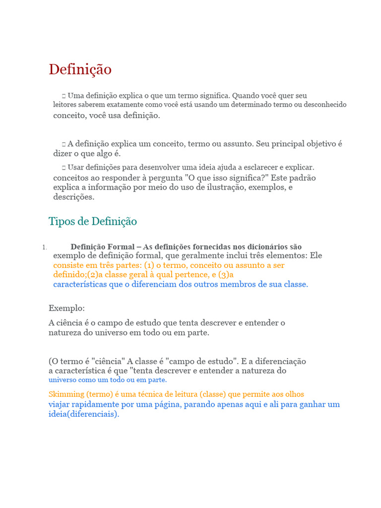 Tipos e Exemplos de Definições | PDF | Definição | Cólera
