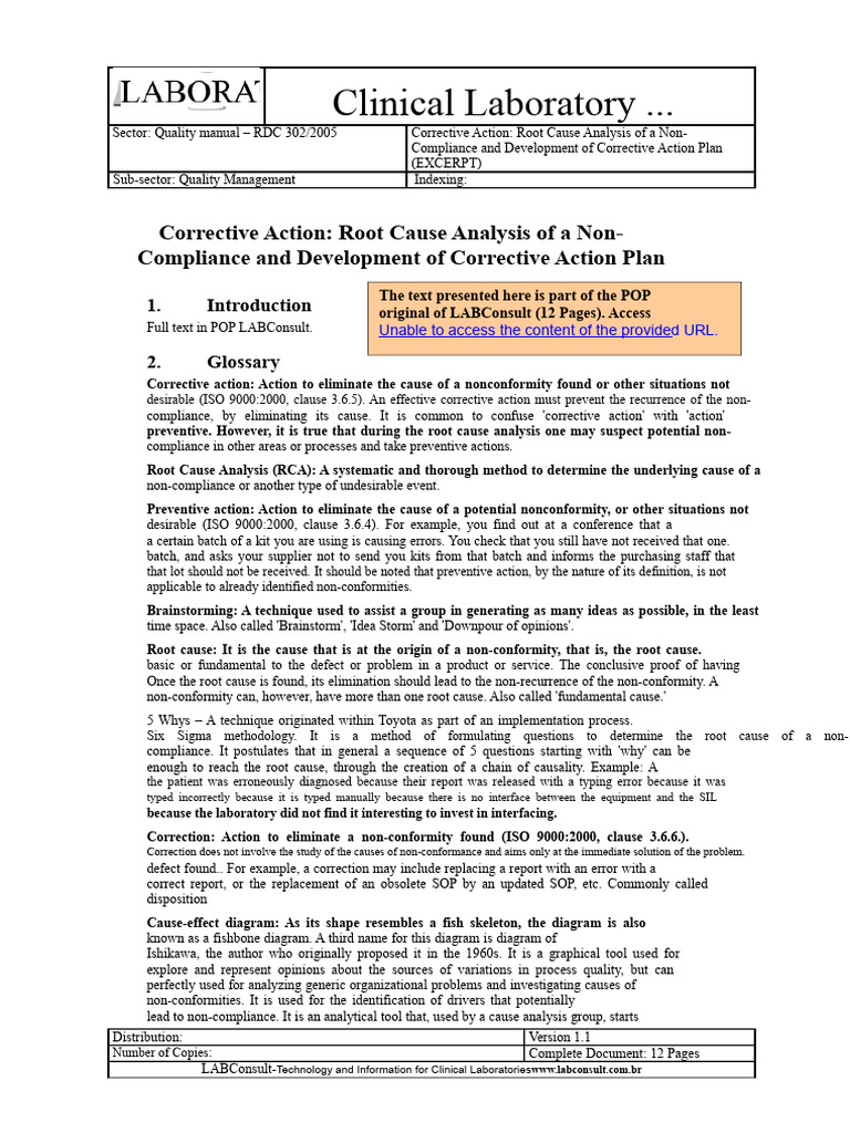 Corrective Action Root Cause Analysis of A Non-Conformity and ...