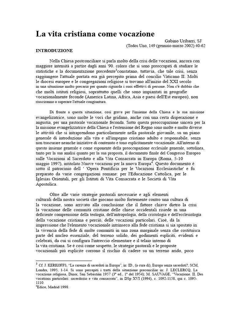 La Vita Cristiana Come Vocazione, Uribarri | PDF