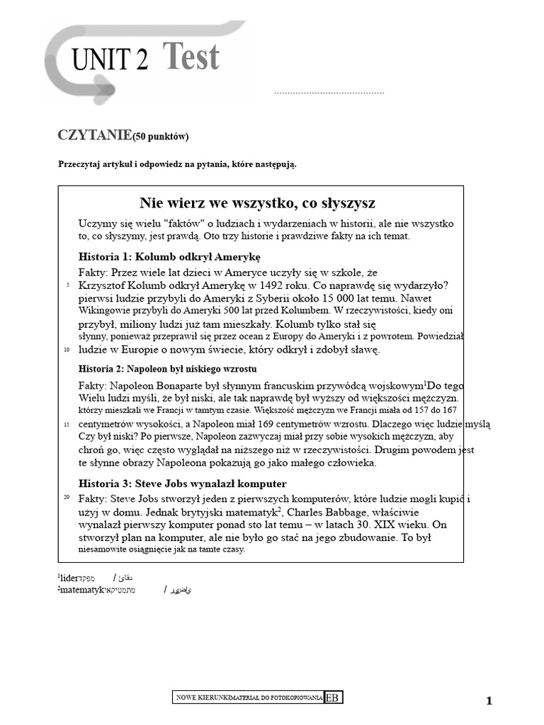 JH DOC Nowe-Kierunki U2 Test | PDF