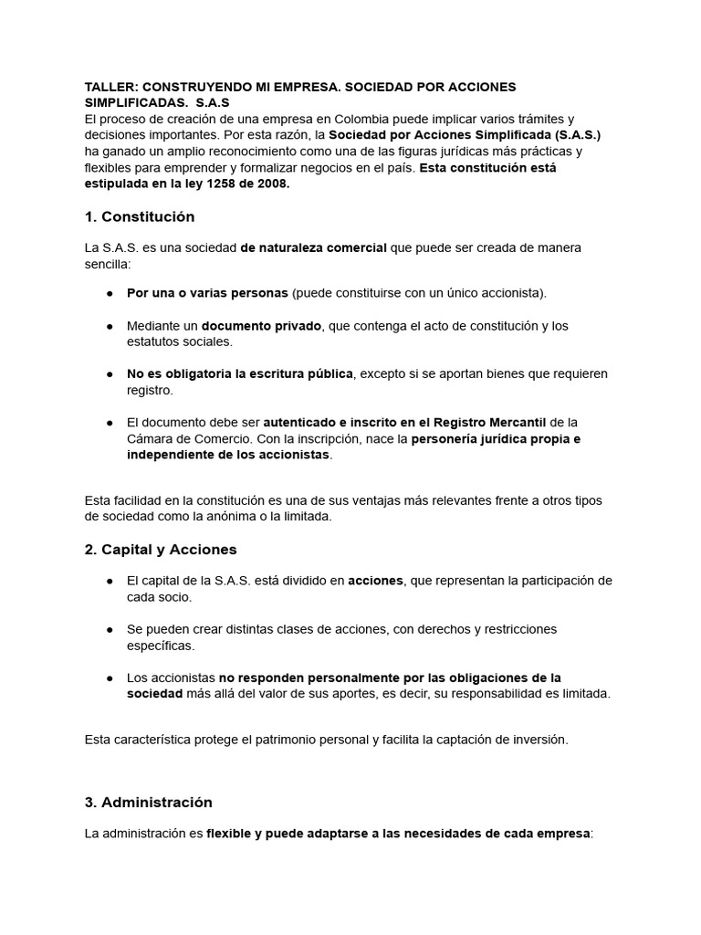 Contaduriaa Sena. Creación de Una Empresa Sas | PDF | Economias | Business