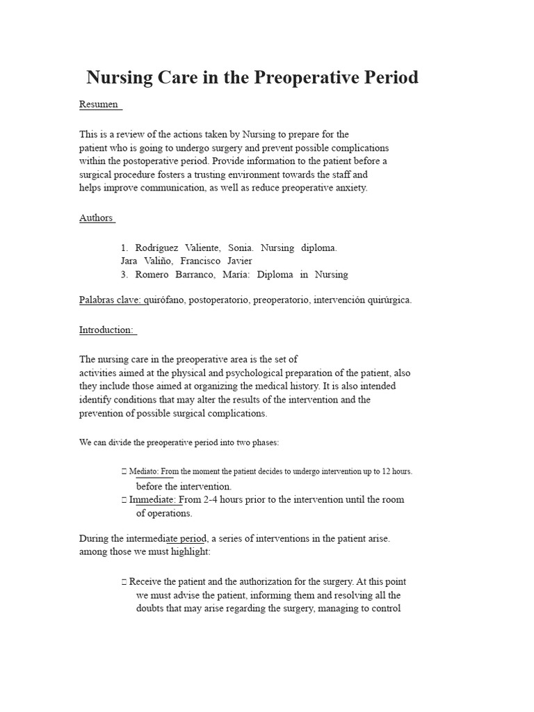 Preoperative Nursing Care Guidelines | PDF | Surgery | Perioperative
