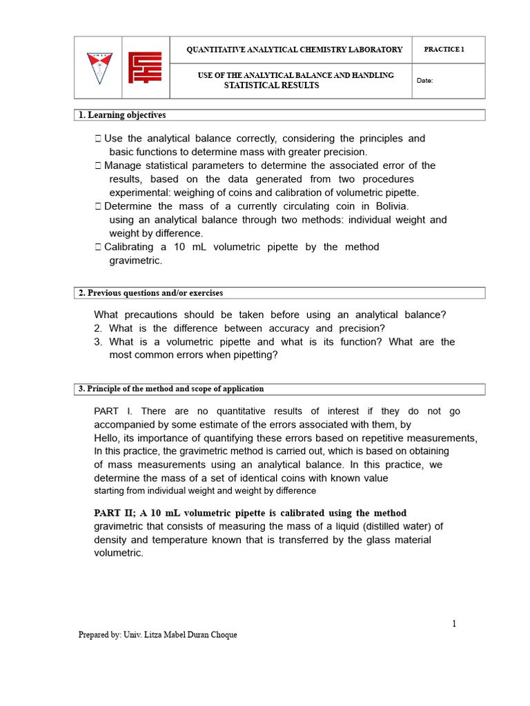 Analytical Balance and Statistical Methods | PDF | Weighing Scale ...
