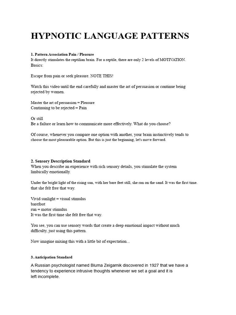 Hypnotic Language Patterns Pdf Hypnosis Conformity