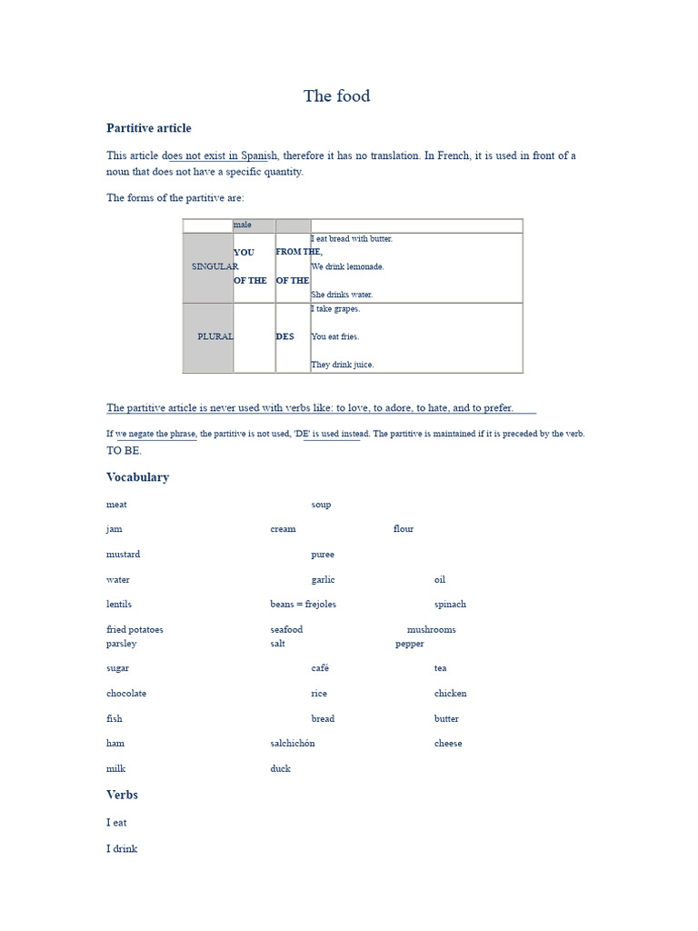 Understanding French Partitive Articles | PDF | Lunch | Spanish Cuisine
