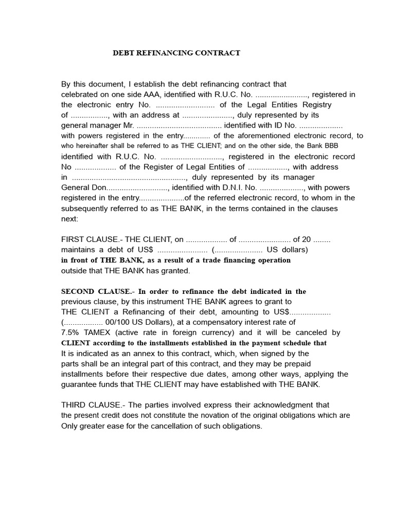 Debt Refinancing Agreement Template | PDF | Banks | Refinancing