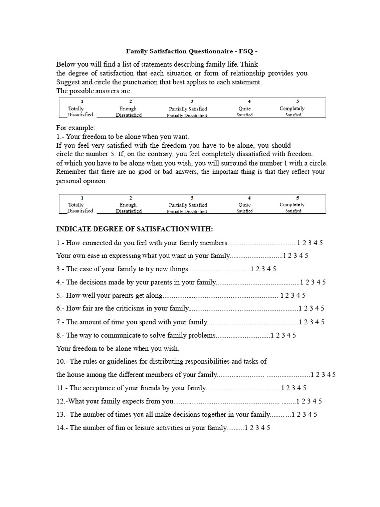 Family Satisfaction Questionnaire (FSQ) | PDF