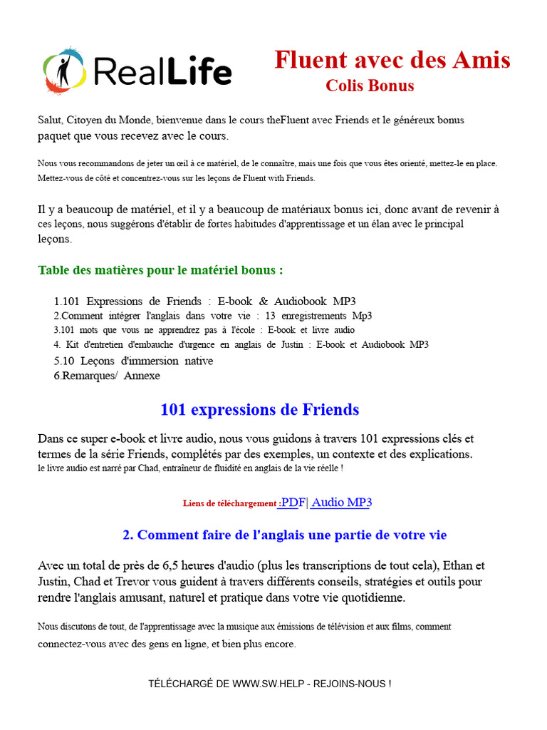 Matériel Bonus pour Fluent avec Friends | PDF | Application | Langue ...