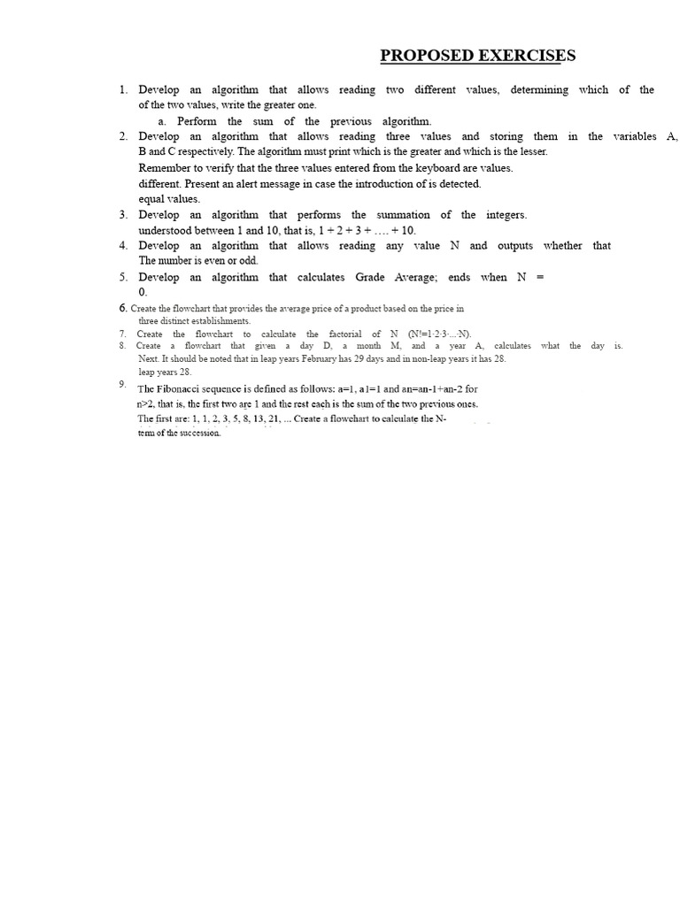 Algorithm Development Exercises | PDF