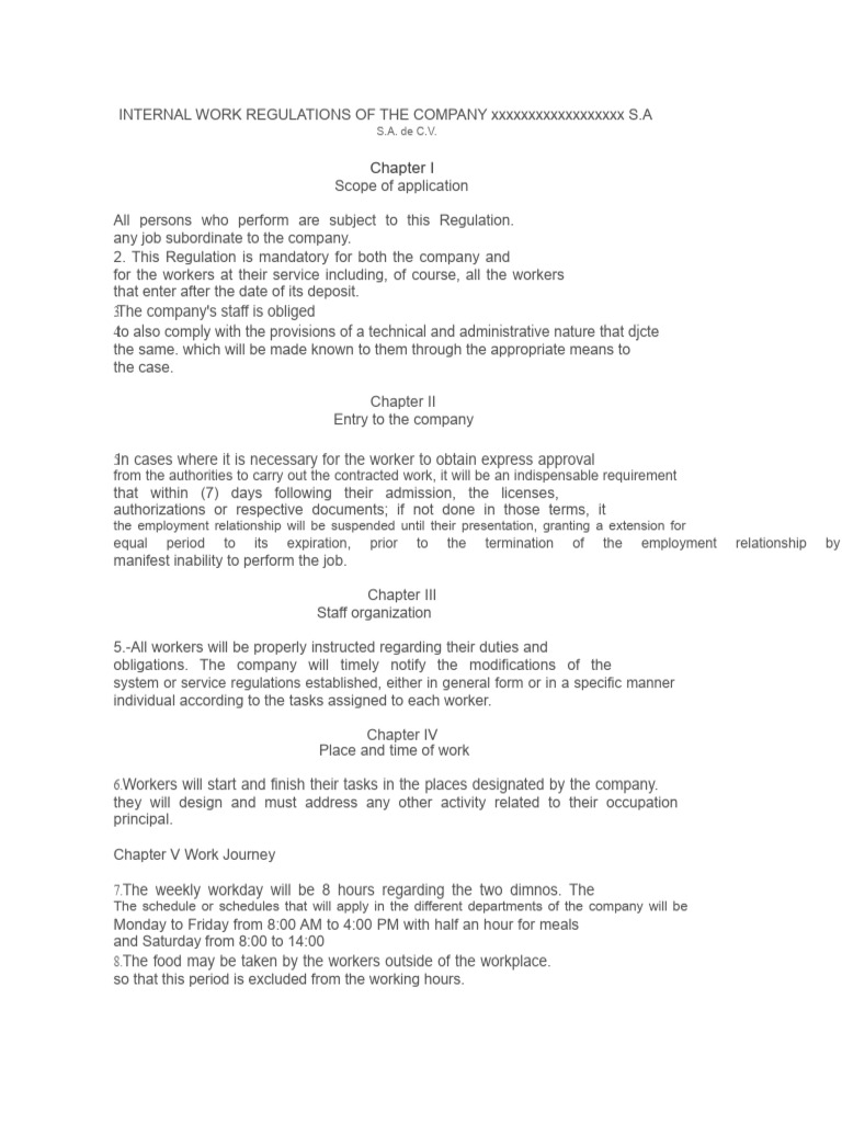 Company Internal Work Regulations | PDF | Employment | Working Time