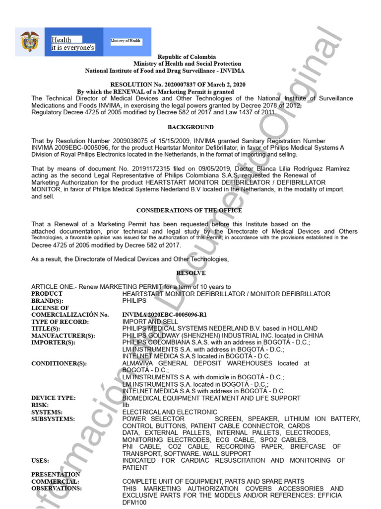 Renewal of Heartstart Defibrillator Permit | PDF | Medical Device | Decree