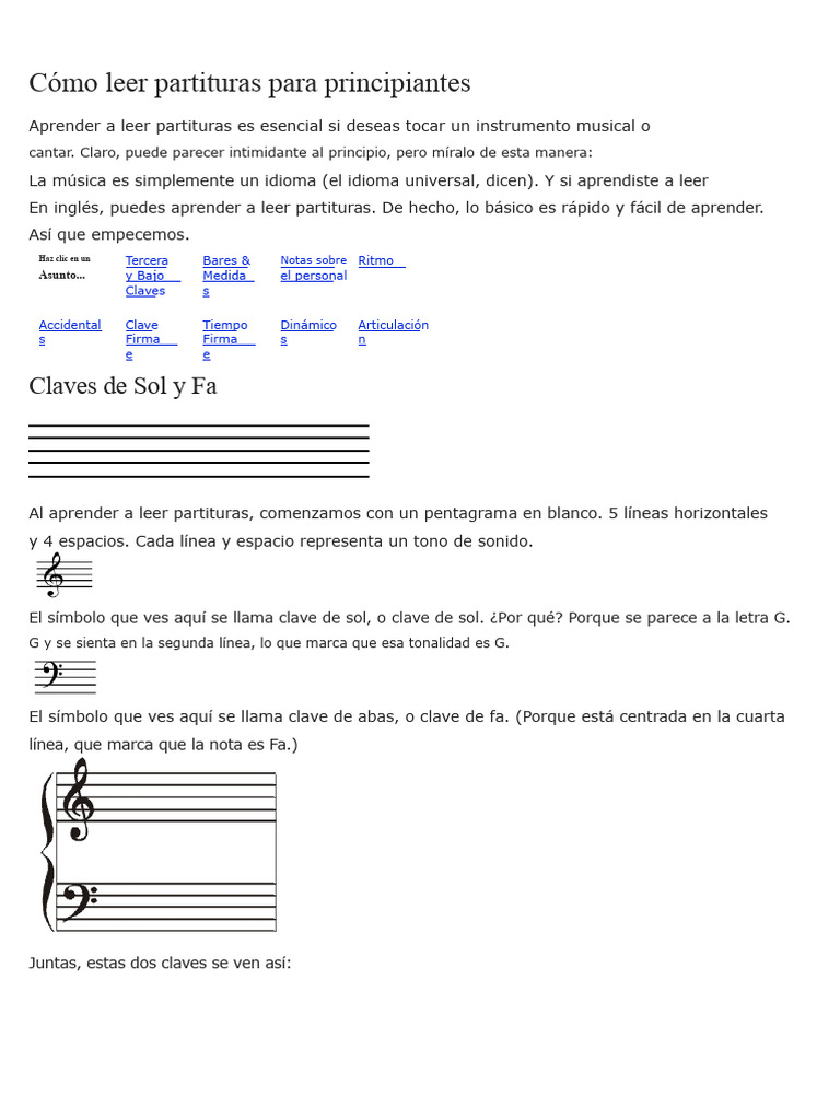 Guía para leer partituras básicas | PDF | Clave | Notación musical