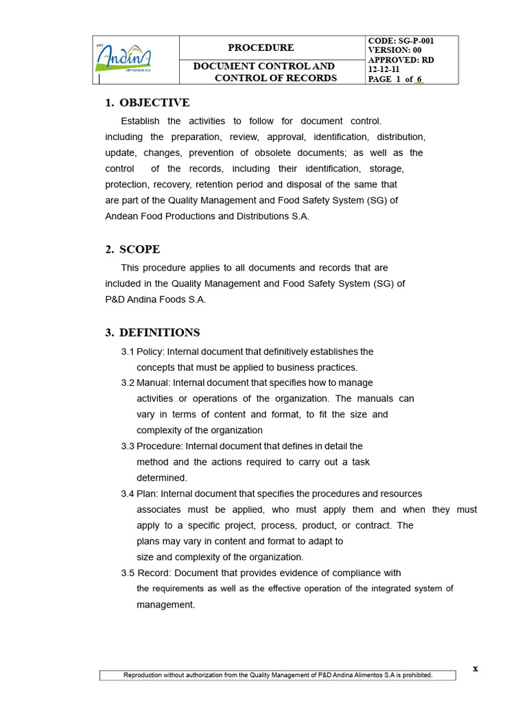Document and Record Control | PDF | Food Safety | Regulatory Compliance