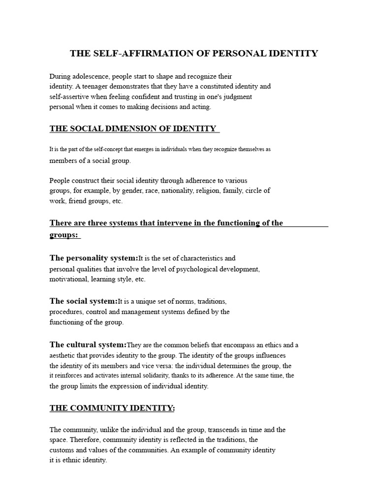 The Self-Affirmation of Personal Identity | PDF