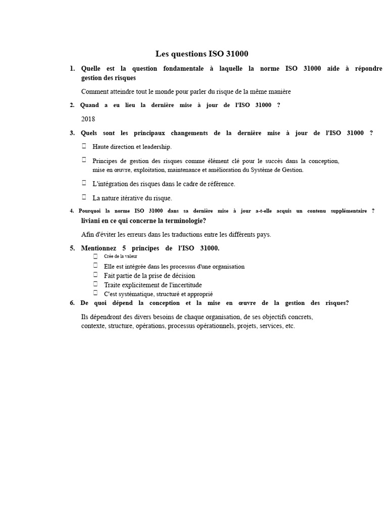 Questions clés sur l'ISO 31000 | PDF | Gestion des risques | Risque
