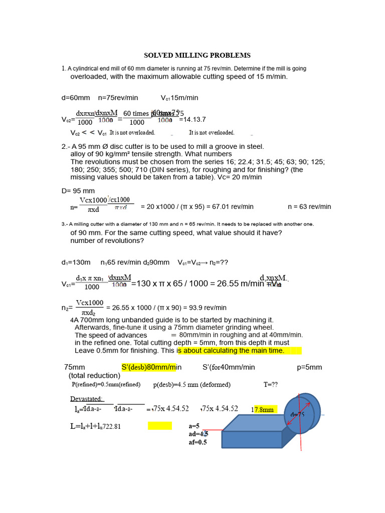 Milling Problem Solutions and Calculations | PDF | Mechanical Engineering
