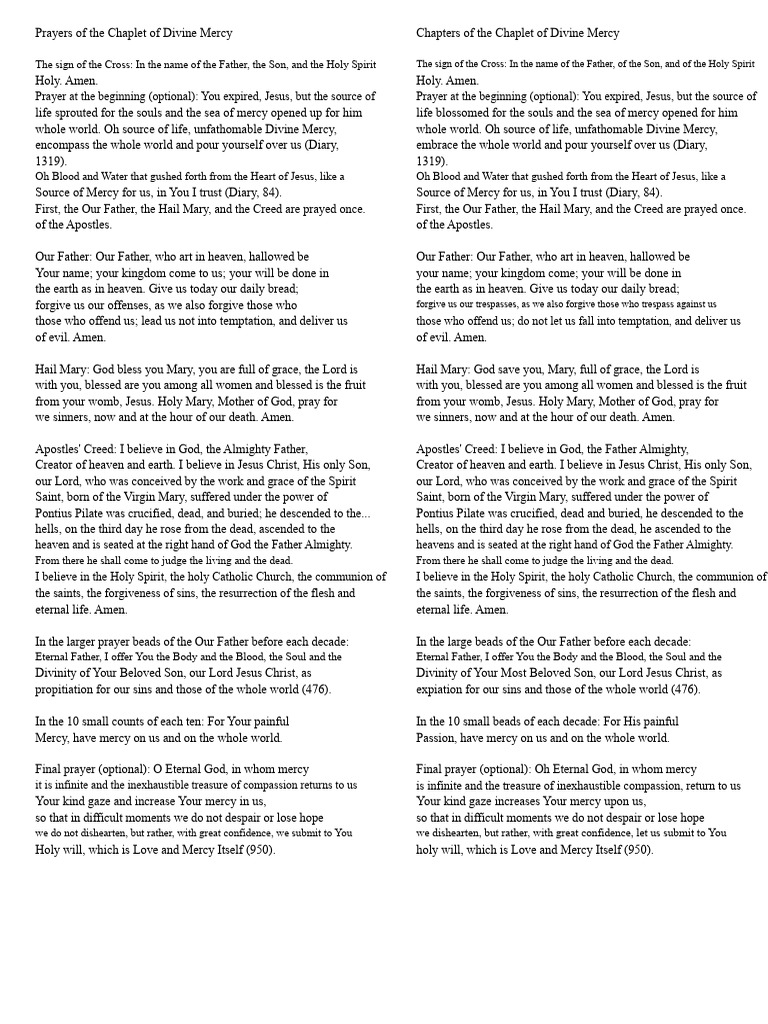 Divine Mercy Chaplet Prayers Guide | PDF | God The Father | Lord's Prayer