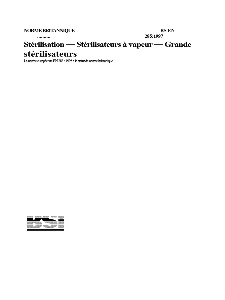 Norme britannique BS EN 285:1997 sur stérilisateurs | PDF ...