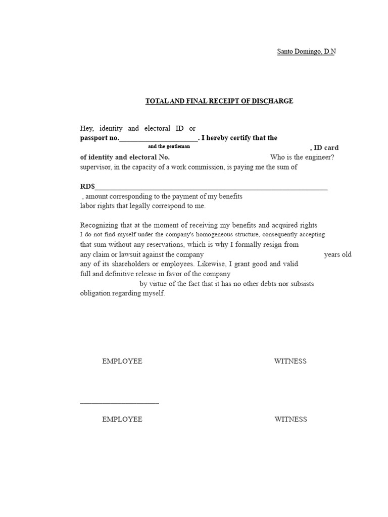 Receipt Model of Discharge | PDF